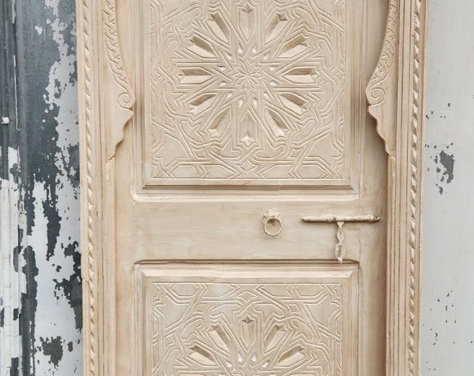 Moroccan white door hand carved interior bedroom or bathroom moroccan architectural wood work piece wood door for your closet