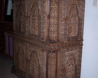 One of a kind touareg african  armoire moroccan  wooden armoire ethnic handmadevintage wedding bedroom tribal unique furniture