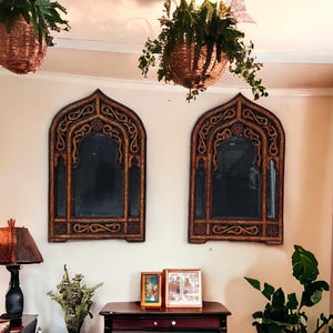 Two unique nomad touareg handmade  camel  bone inlay bathroom sink mirrors moroccan vintage mirror for bedroom or living room African decor