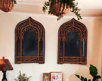 Two unique nomad touareg handmade  camel  bone inlay bathroom sink mirrors moroccan vintage mirror for bedroom or living room African decor