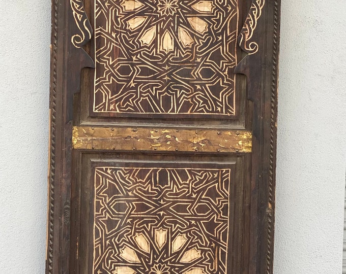 Old Moroccan door geometric hand carving indoor bedroom moorish wood work vintage door handmade wooden bedroom door