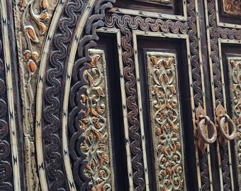 Vintage royal door camel bone and silver metal middle eastern door interior double door panels moorish architectural palace door