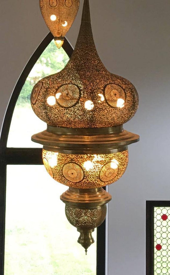 Extra Large Exquisite Vintage Moroccan Brass Lighting Ceiling