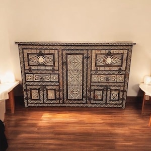 Zebra african cabinet | Hand carved Moroccan buffet | Bedroom furniture wooden credenza