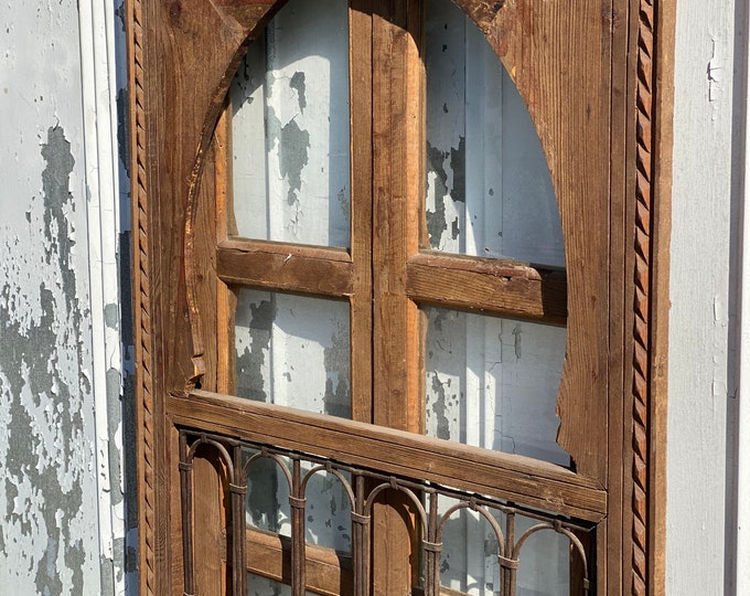 Moroccan vintage window wrought iron filigree artwork metal ethnic african window old world architectural wood work piece