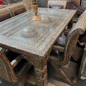 Royal Extra large vintage camel bone and leather dining room set living room -moroccan dining room set with chairs