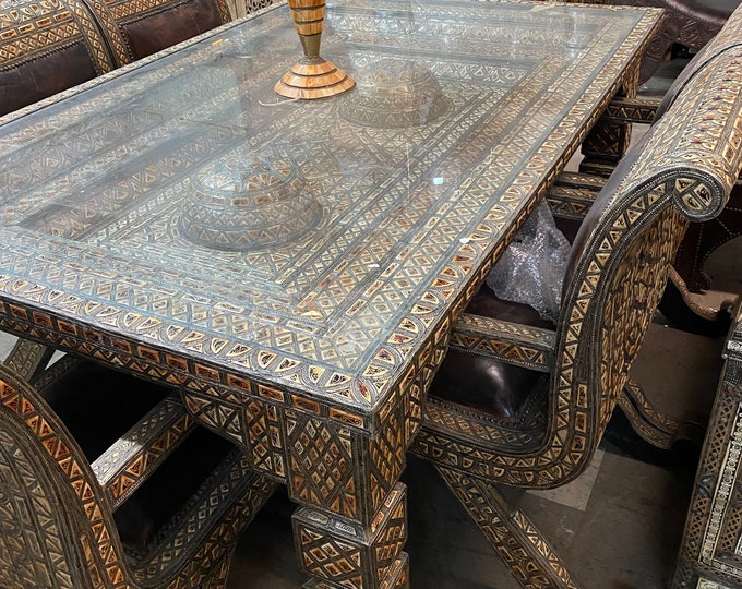 Featured listing image: Royal Extra large vintage camel bone and leather dining room set living room -moroccan dining room set with chairs