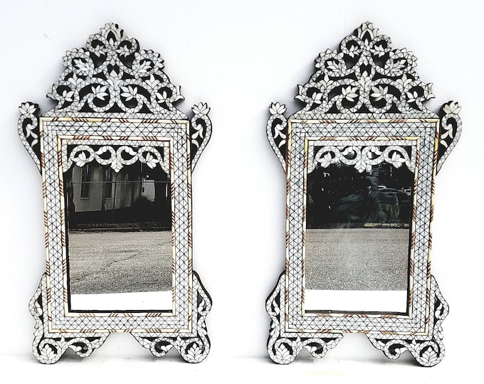 2 Exquisite handmade mother of pearl inlay bathroom sink mirrors ebony shell moroccan hanging wall decoration mirror for bedroom living room