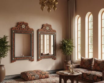 Handmade Moroccan Camel Bone Inlay Mirror - Moorish Arches Decor