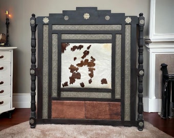 Royal moroccan cowhide, leather headboard bed, beautiful and unique piece of your bedroom furniture