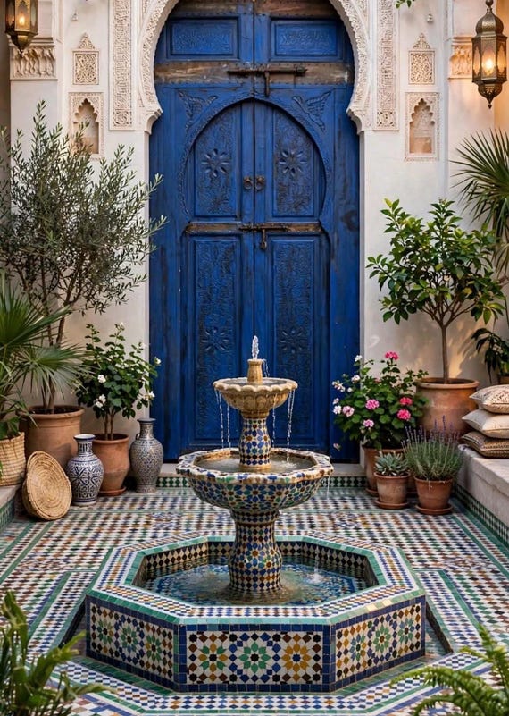 アンティーク調 ✨ フォトフレーム 3点セット ✨ターコイズブルー Handmade Moroccan Blue Double Door: Vintage Moorish Cedar Artwork