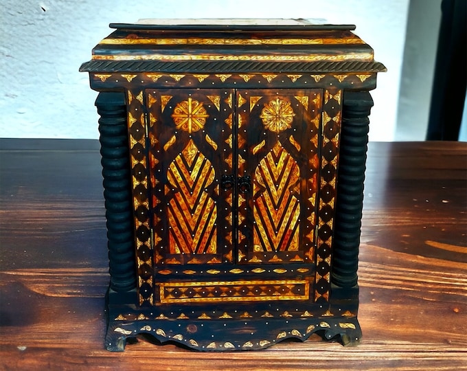 Vintage bedroom african  ethnic inlaid camel bone chest cabinet moorish wedding chest furniture moroccan berber dowry chest ethnic furniture