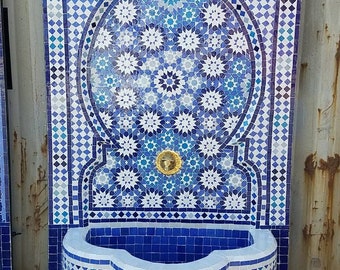 Granada large moorish handmade mosaic tile fountain spanish water garden unique moroccan fountain hand cut tile indoor outdoor pool area