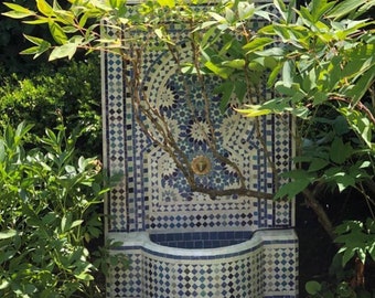 Granada fountain Moorish Handmade mosaic tile fountain spanish water garden art geometry hand cut tile indoor outdoor moroccan home decor