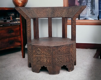 One of a kind African vintage cedar and touareg nomad  chair, great moroccan furniture and home decor piece