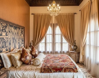 Handmade Inlaid walnut wood resin Headboard: Moroccan  Bedroom furniture Tree of life