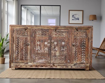 Vintage Carved Wood Moroccan Buffet, Ethnic Tribal Decor