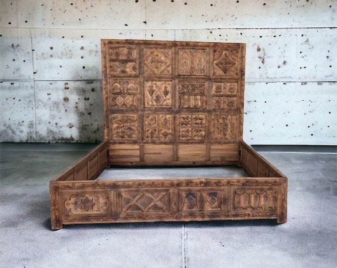 One of a kind Vintage african touareg bed moroccan berber bedroom unique headboard bed a piece of nomad hand carved furniture. A great find