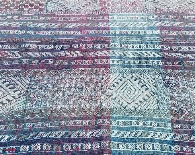98" by 58" large vintage kilim rug handwoven berber floor area faded carpet for bedroom or living room made by women of the atlas mountains