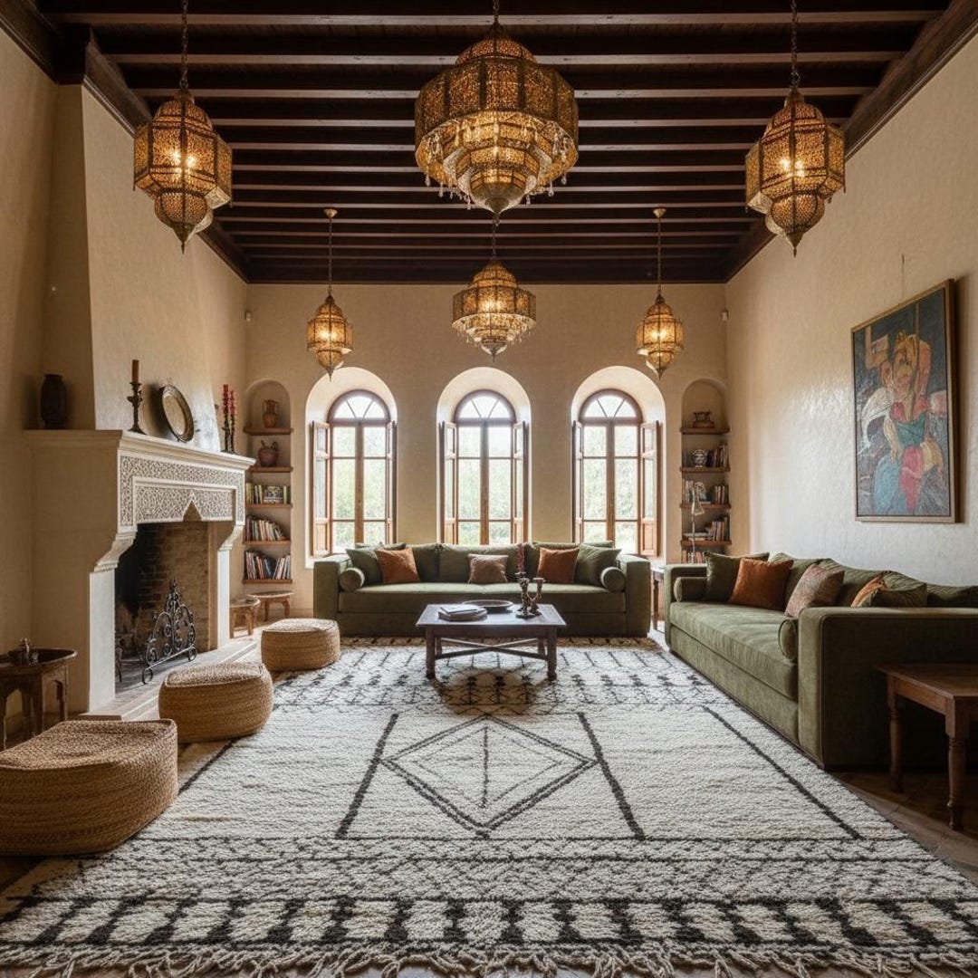 Vintage Handwoven Beni Ourain Rug, Abstract Berber Design (10ft 4 X ...