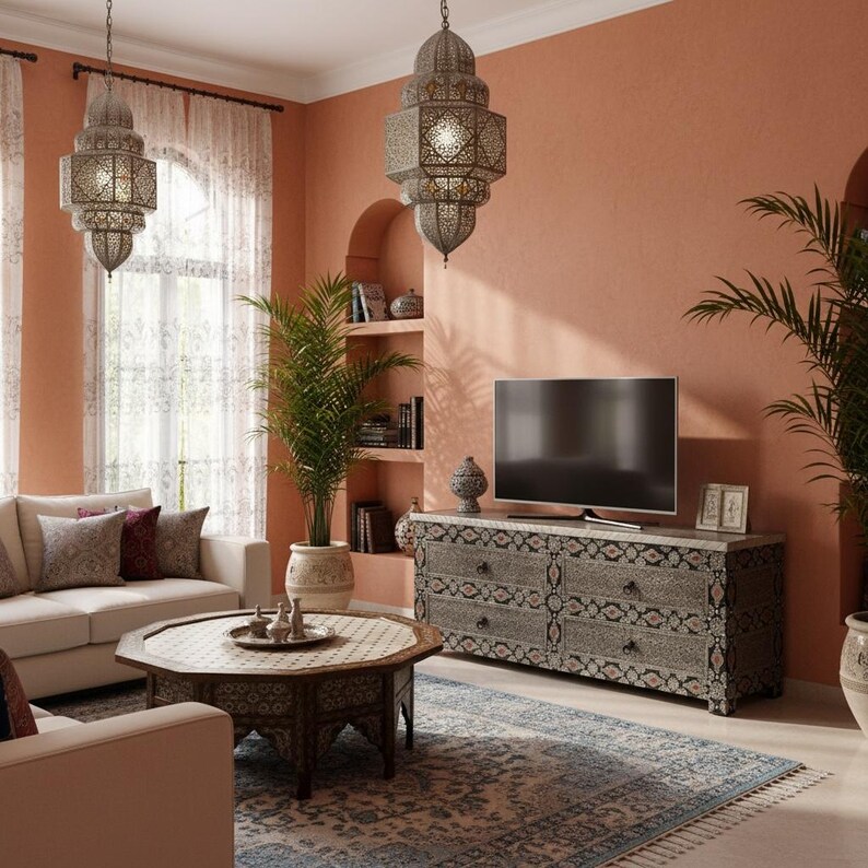 Handmade Moroccan Silver Metal Cabinet: Bedroom Living Room Buffet image 2