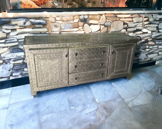 Long Tv cabinet Silver metal cabinet Moroccan handmade with door panels/drawwers buffet furniture bedroom living room
