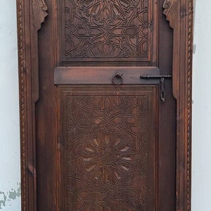 Moroccan arch hand carved interior bedroom  bathroom door  moorish Alhambra palace architectural wood work piece wooden door for your closet