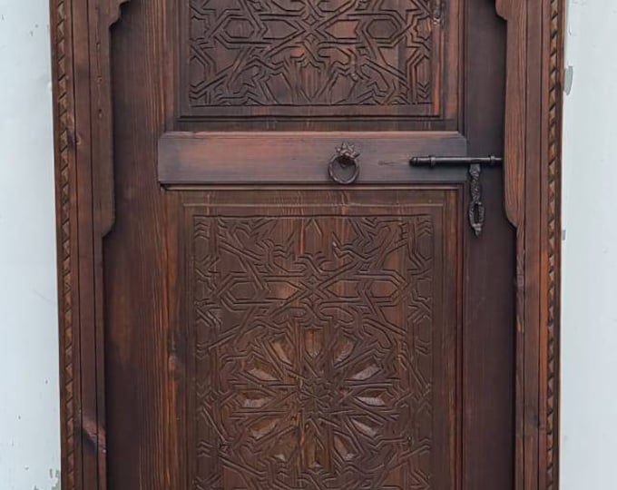 Moroccan arch hand carved interior bedroom  bathroom door  moorish Alhambra palace architectural wood work piece wooden door for your closet