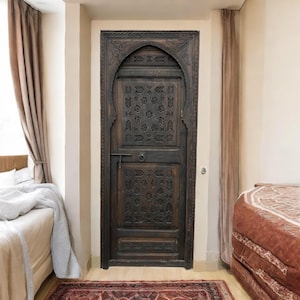 ON SALE brown Moorish riad door geometric hand carved interior door for your bedroom, office or living room