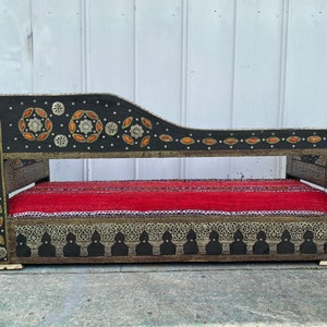 Handmade Moroccan Kilim Rug Bench, Silver Metal Inlay, Upholstered Sofa image 5