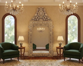Extra Large Syrian Mirror: Handmade Mother of Pearl Inlay, Moroccan Wall Decor