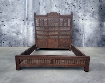 Moorish headboard bed Handmade Moroccan mousharabia lattice artwork bed hand carved harem sultan bedroom middle eastern bedroom furniture
