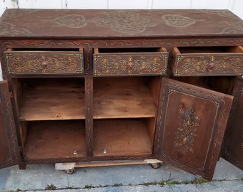 One of a kind moroccan handmade african painted dresser wooden cabinet vintage cedar ethnic credenza for bedroom or living room and kitchen