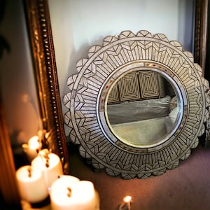 Unique handmade vintage white camel bone inlay bedroom mirror moroccan mirror for bedroom or living room middle eastern decor