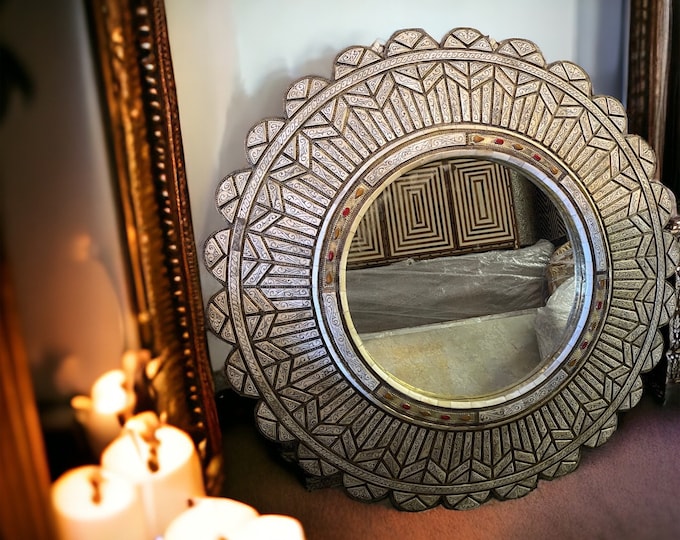 Unique handmade vintage white camel bone inlay bedroom mirror moroccan mirror for bedroom or living room middle eastern decor