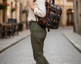 Vintage Kilim & Leather Weekender Bag - Moroccan Berber Carpet Travel Duffel