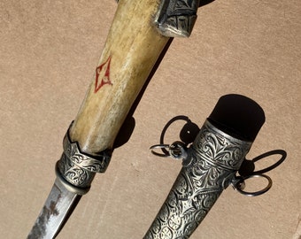 Arabian king Dagger, Knife, Sword,athame, antique collectibale tribal arabian chief gift, inlay camel bone and silver middle eastern jambiya