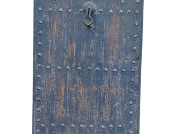 Antique blue moroccan wall decoration door handmade riad bedroom door with metal knocker and umberella nail heads