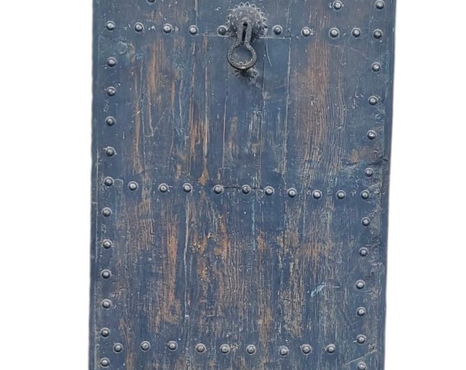 Antique blue moroccan wall decoration door handmade riad bedroom door with metal knocker and umberella nail heads