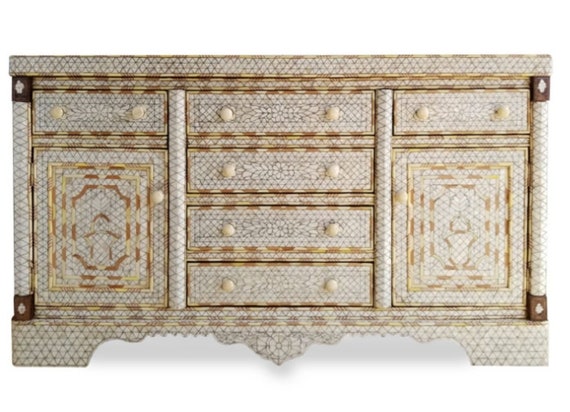 Unique Large Vintage White Mother Of Pearl Dresser Cabinet For Etsy