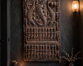 Antique Dogon Door Panel: African Tribal Art, Carved Wood Decor