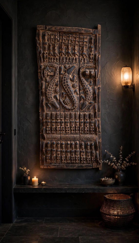 氷壁の守護石　セルフヒールド アーカンソー　11,000→6,600 Antique Dogon Door Panel: African Tribal Art, Carved Wood Decor
