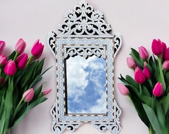Syrian mother of pearl mirror Exquisite handmade inlay shell moroccan hanging wall decoration  vintage mirror for bedroom or bathroom