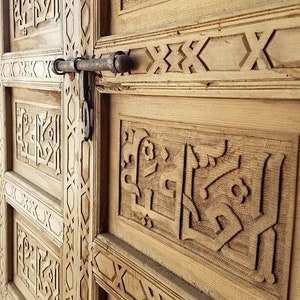 Vintage arabic calligraphy moroccan wooden carved double door panel handmade indoor bedroom piece of art middle eastern home decor add