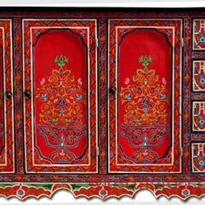 Large red wooden hand painted cabinet for bedroom kitchen moorish hand painted dresser moroccan buffet handmade bedroom furniture