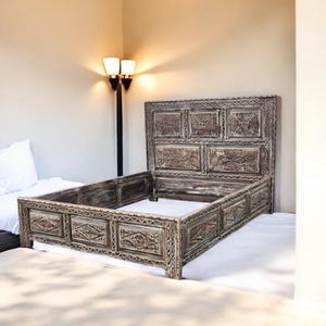 One of a kind moroccan african touareg bed berber bedroom add unique headboard bed a piece of nomad hand carved furniture.