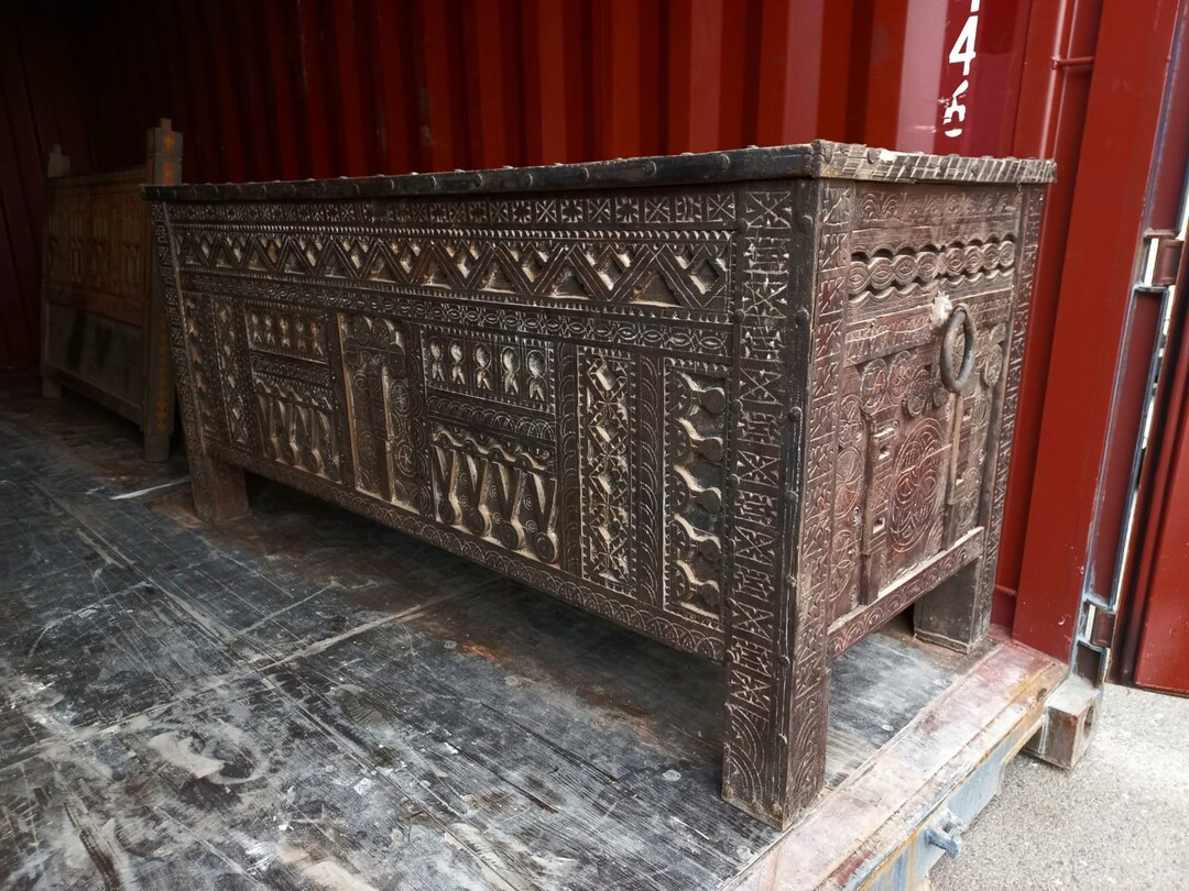 Extra Large Vintage Wooden African Chest Moroccan Cabinet Bedroom