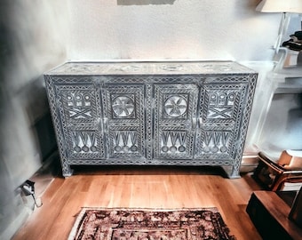 An exquisite african carved cabinet berber wooden moroccan buffet with door panels for your bedroom furniture chest cabinet