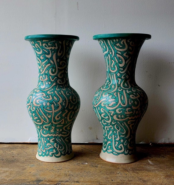 Vintage Moroccan Pottery Vases, Handmade Arabic Art, Set of 2 - Etsy