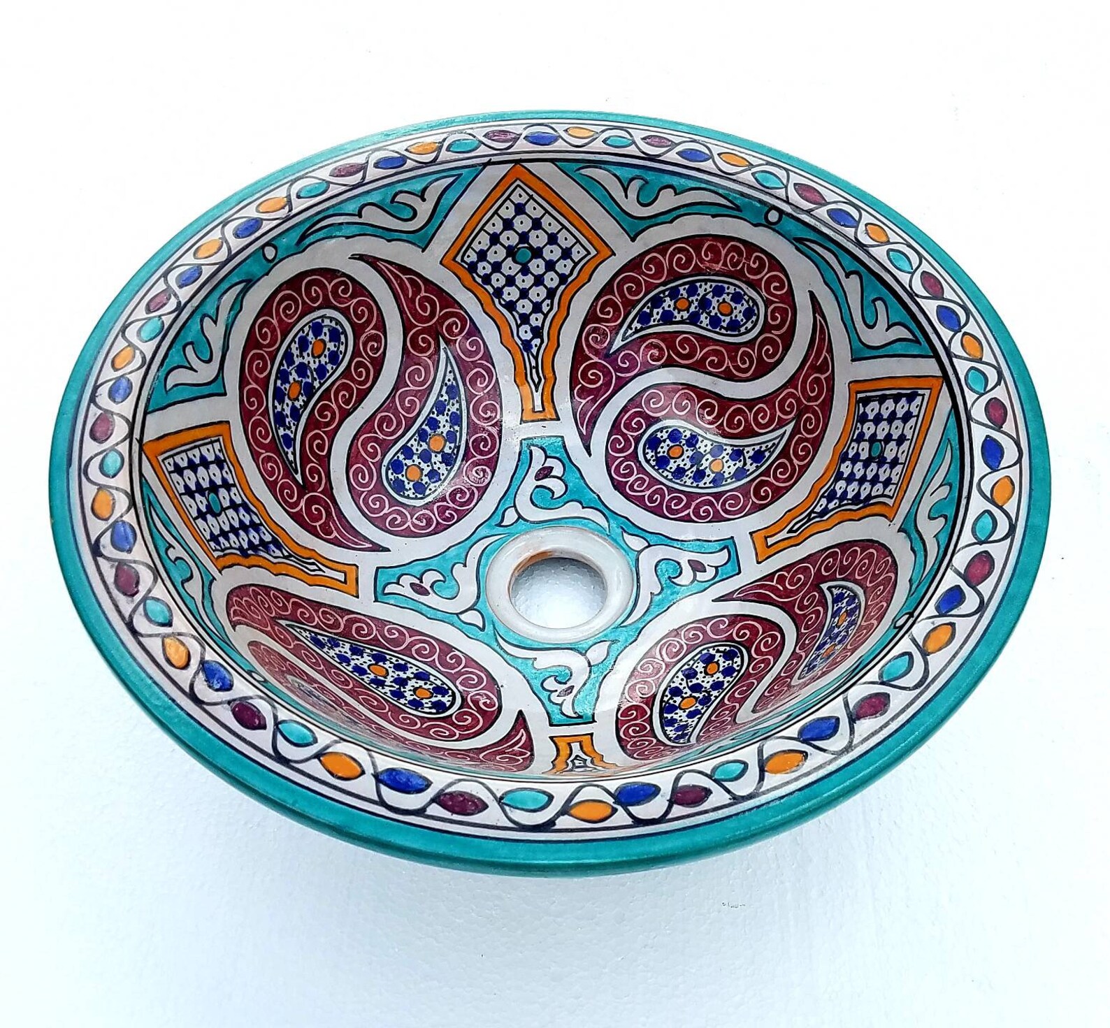 FEZ Handmade Moroccan Bathroom Sink Vanity Clay Pottery Wash Basin